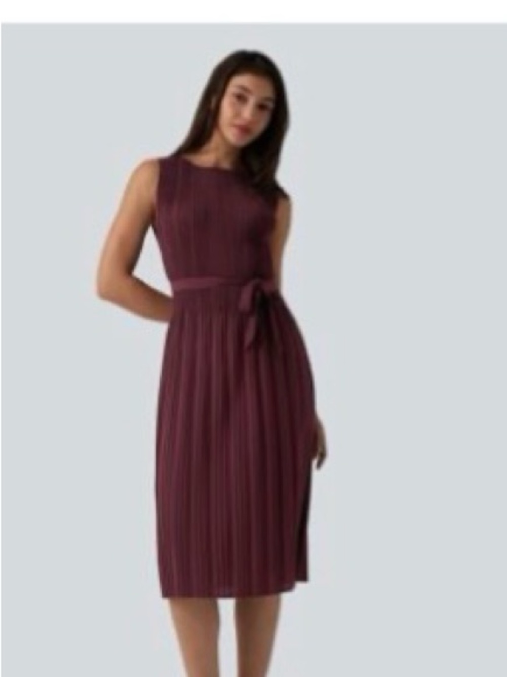 HALARA Plum Sleeveless Pleated Midi Dress